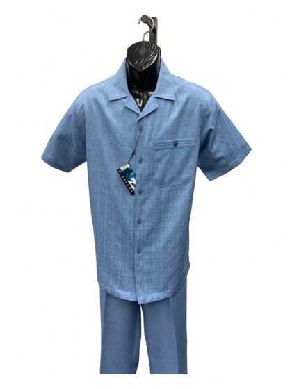 Dreams by Zacchi Men's Wide Leg 2 Piece Walking Suit - Windowpane Texture