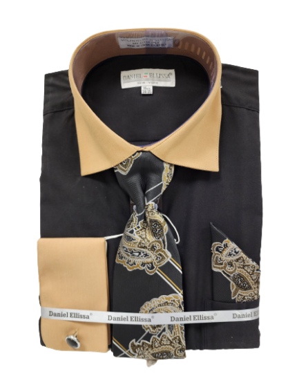 Daniel Ellissa Men's French Cuff Shirt Set - Two Tone Solid