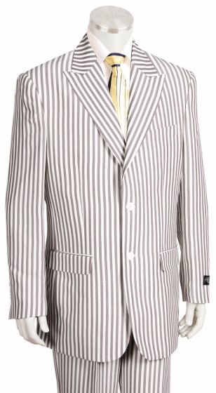 Canto Men's Outlet 3 Piece Poly-Rayon Seersucker Suit - Peak Lapel