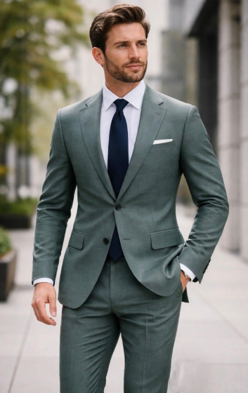 Green Suit Subtle Texture Solid Suits for Men