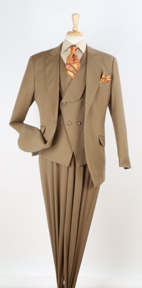 Apollo King Men's Outlet 3pc 100% Wool Suit - Slanted Fashion Vest