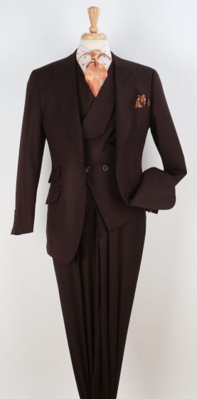 Brown 3 Piece Mens Suits Peak Lapel Suit for Men