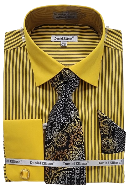 Daniel Ellissa Men's French Cuff Shirt Set - Bold Stripe Color