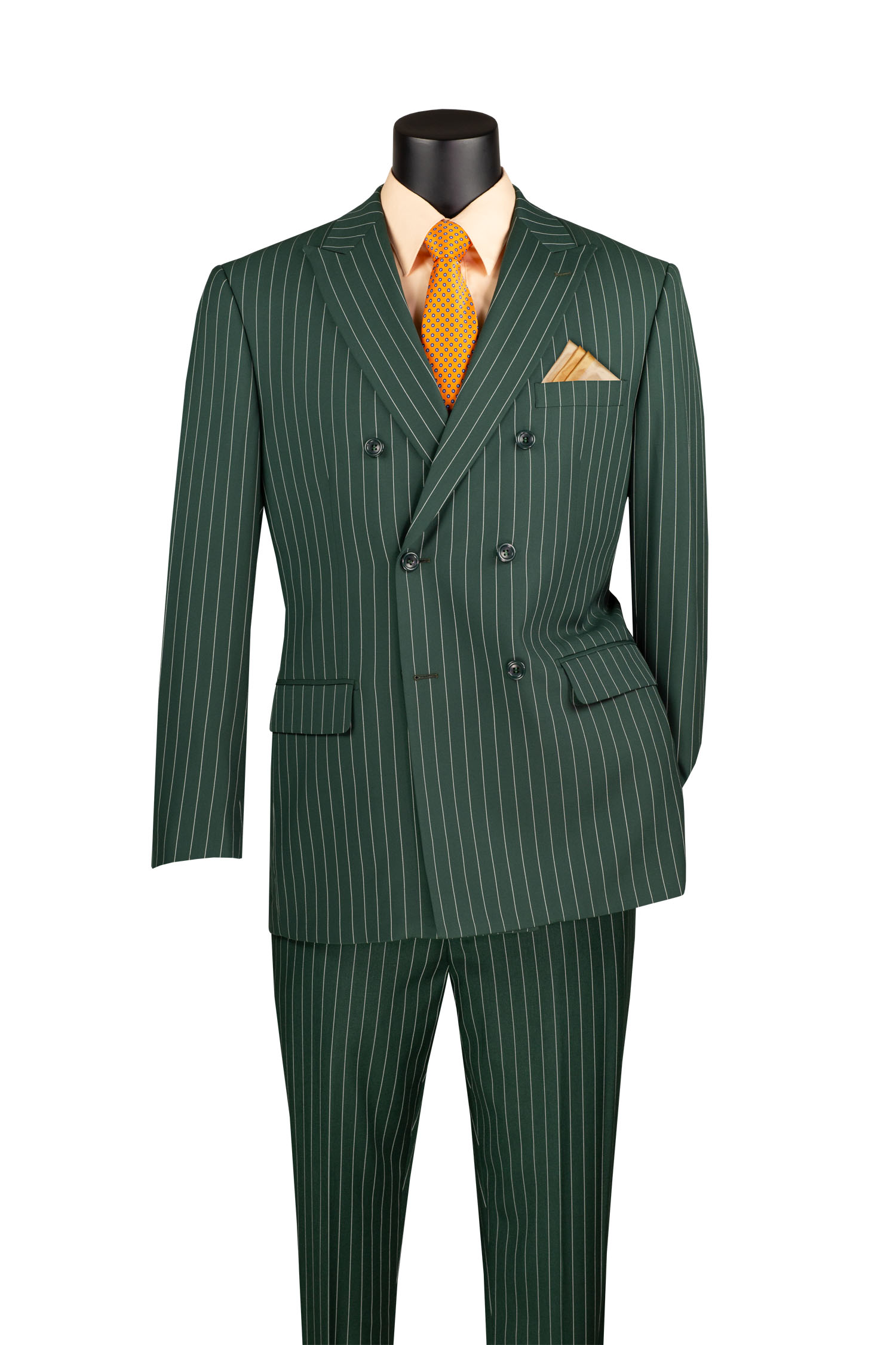 Vinci Men's 2 Piece Double Breasted Suit - Banker Pinstripe