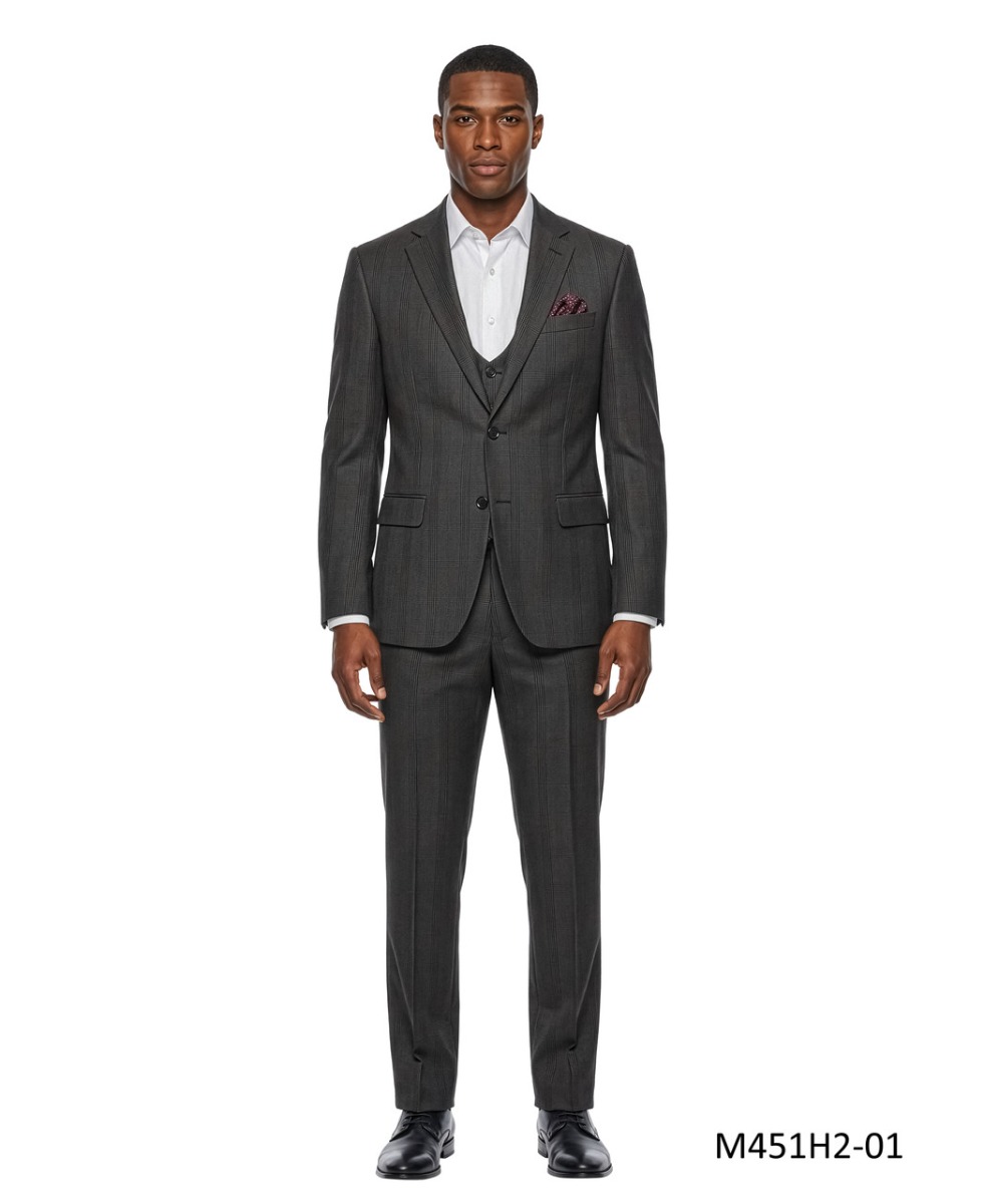 Tazio Men's 3 Piece Hybrid Fit Suit - Sharp Windowpane