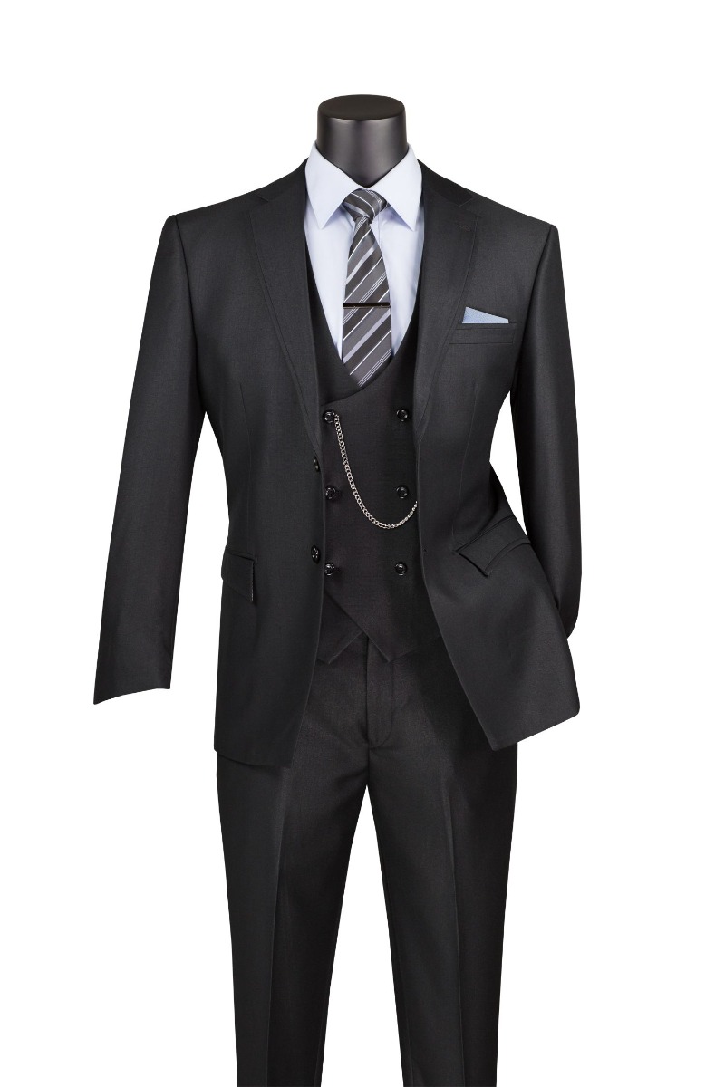 Vinci Men's 3 Piece Wool Feel Executive Suit - Vibrant Pinstripe
