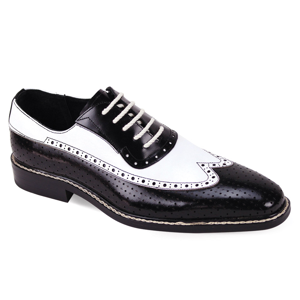 dress shoes black and white Mens Retro Fashion Black + White Leather Oxford Dress Shoes Giovanni MERRICK