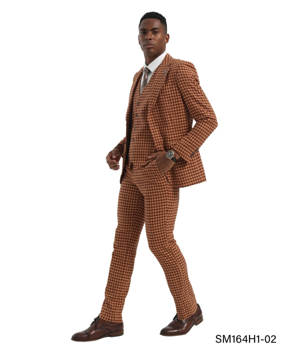 Stacy Adams Men's 3 Piece Hybrid Fit Micro Houndstooth Suit
