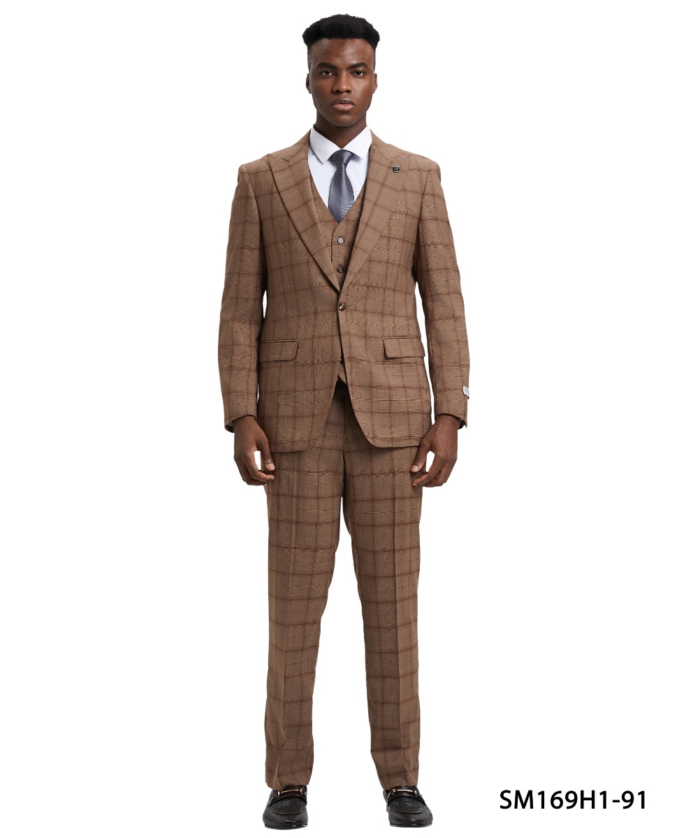 Tazio Men's 3 Piece Hybrid Fit Suit - Sharp Windowpane