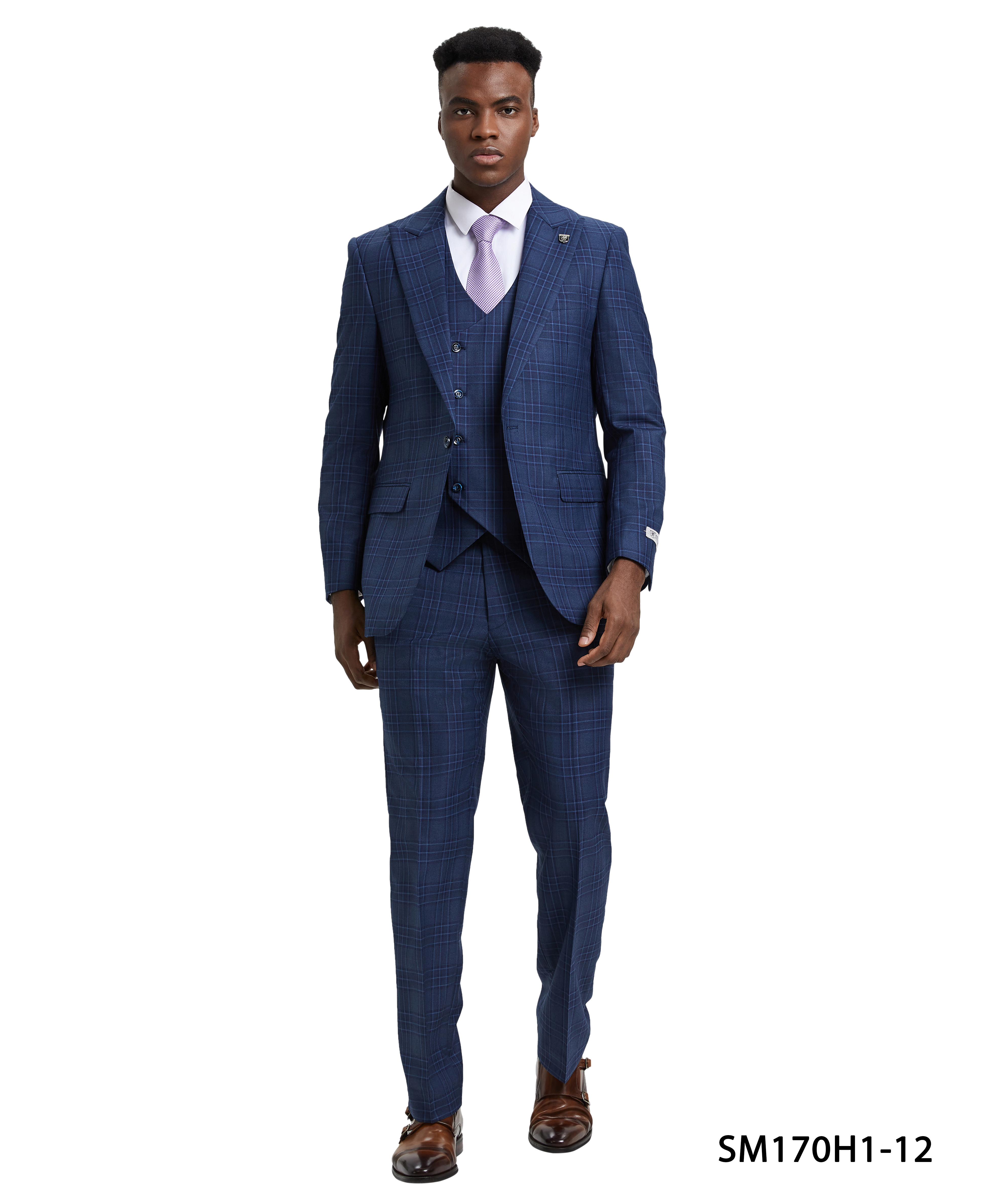 Stacy Adams Men's 3 Piece Windowpane Hybrid Suit - Double Breasted