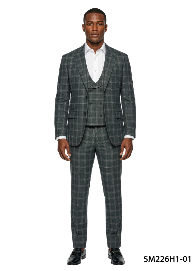 Stacy Adams Men's 3 Piece Hybrid Fit Houndstooth Suit - Expandable