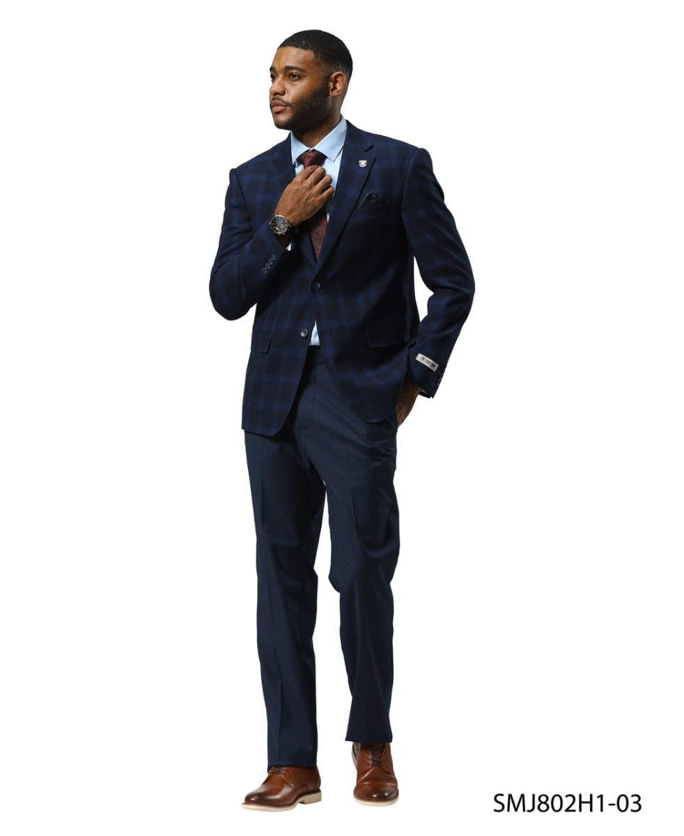 Stacy Adams Men's 3 Piece Hybrid Fit Suit - Glen Plaid Pattern
