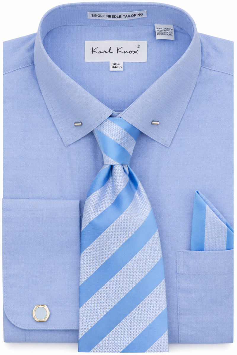 Karl Knox Men's French Cuff Collar Bar Shirt Set - Eccentric Tie