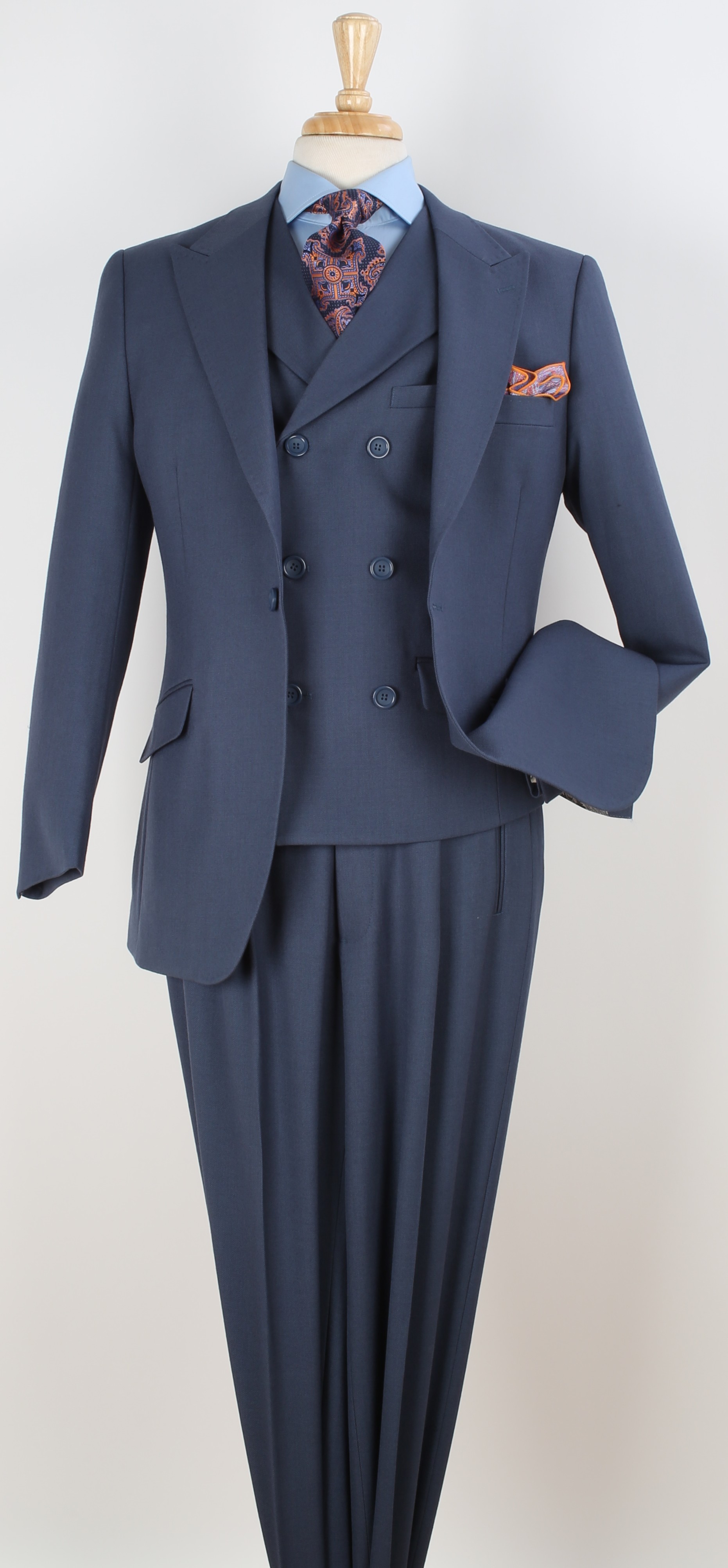 Apollo King Men's 3pc 100% Worsted Wool Suit - Double Breasted