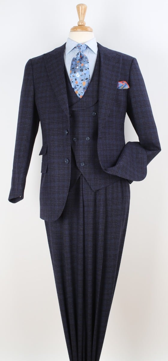Apollo King Men's 3pc 100% Wool Suit - Zigzag Vest