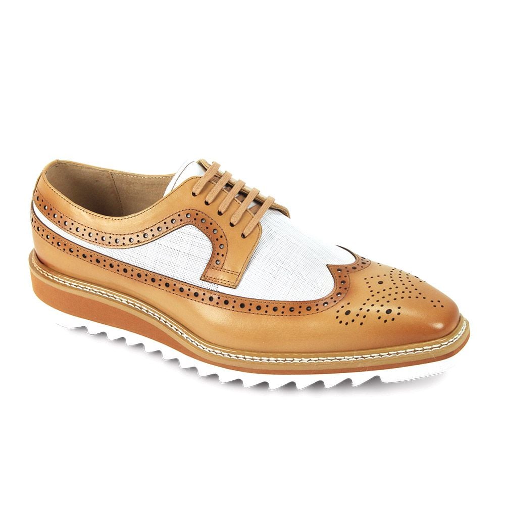 Giovanni Men's Leather Dress Shoe - Plaid Accent Panel - Natural/Brown - 11 - CCO Menswear