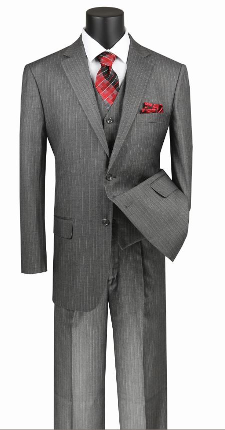Vinci Men's 3 Piece Wool Feel Executive Suit - Vibrant Pinstripe