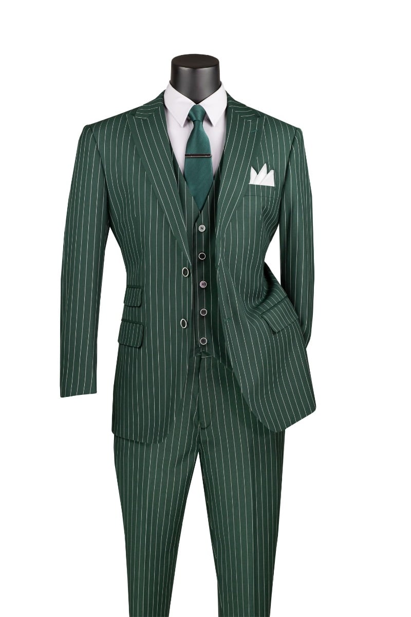 harapeco Three-piece suit 3点セット Vinci Men's 3 Piece Wool Feel Executive Suit - Vibrant Pinstripe
