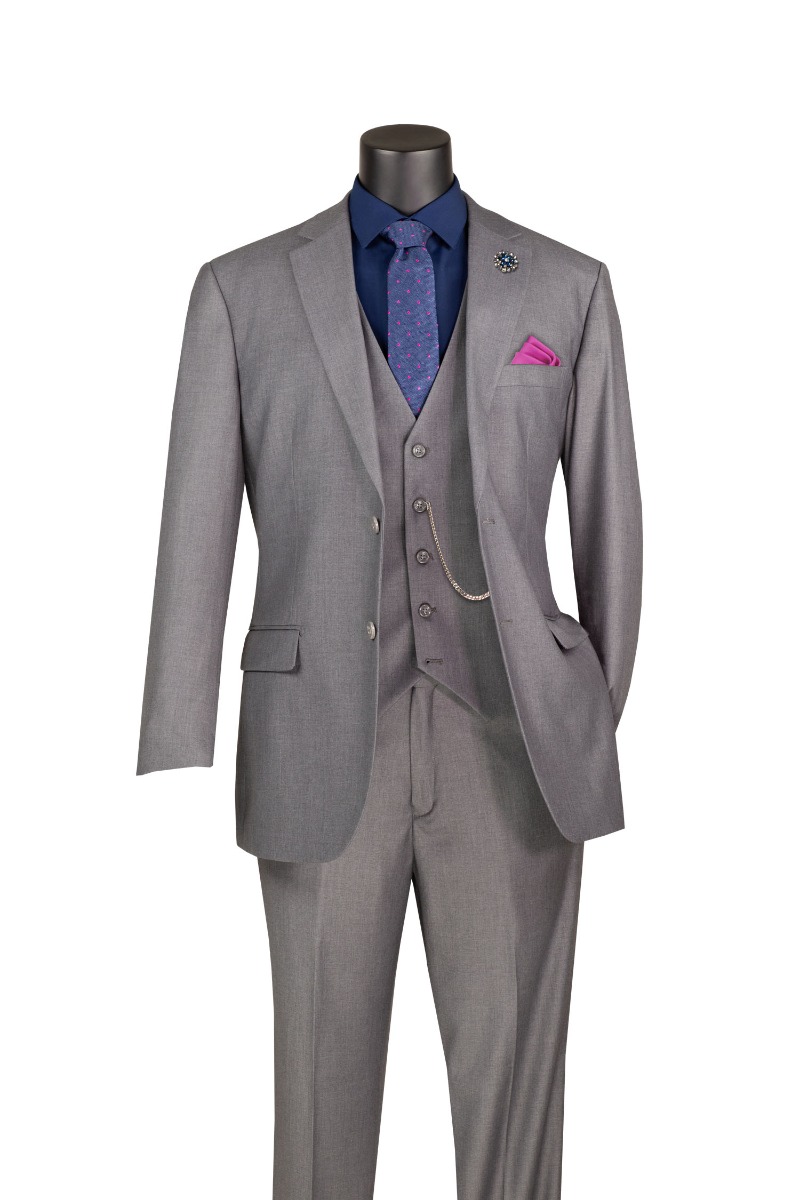 Vinci Men's 3 Piece Wool Feel Executive Suit - Vibrant Pinstripe