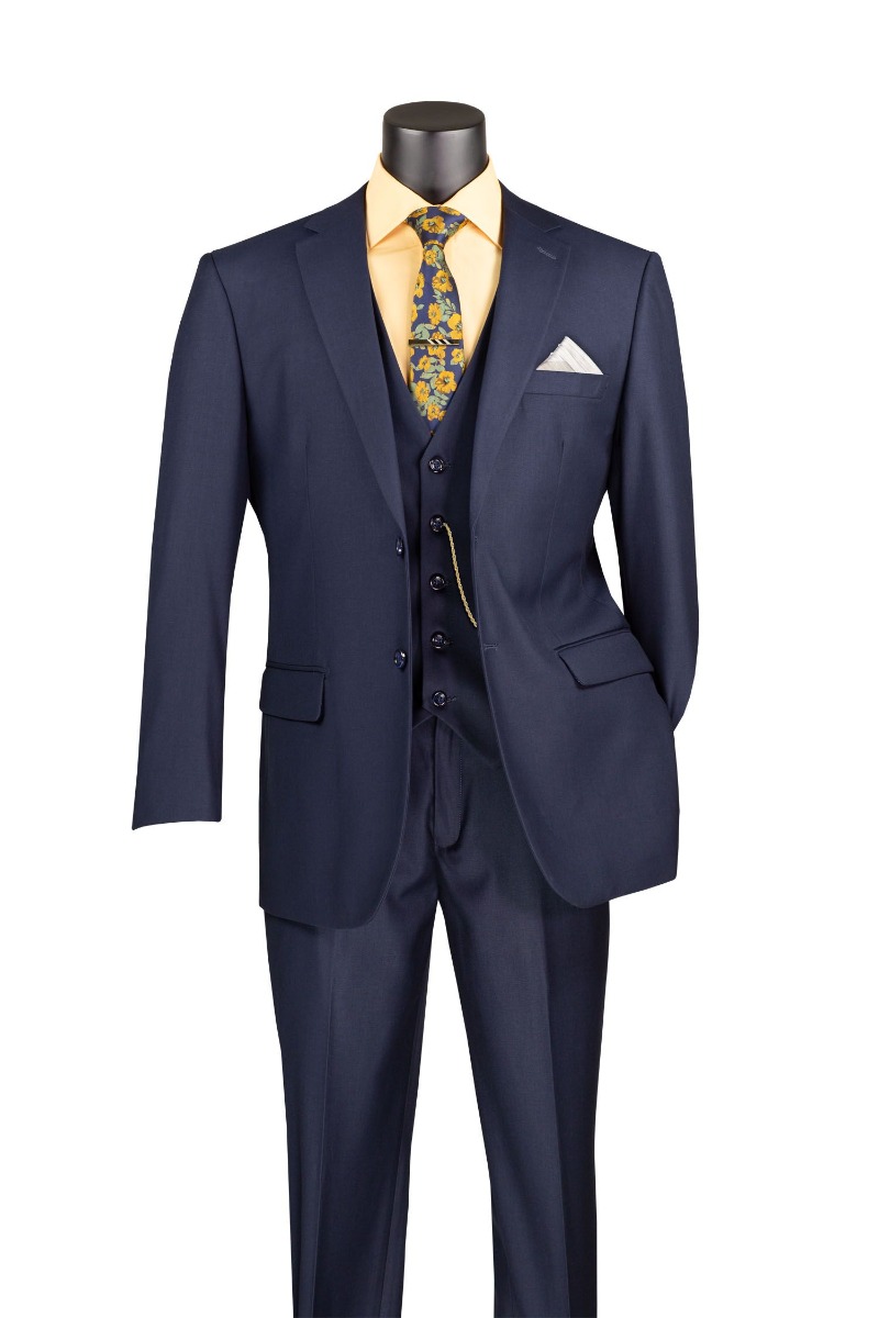 Vinci Men's 3 Piece Wool Feel Executive Suit - Vibrant Pinstripe