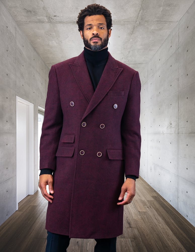 Statement Men's Outlet 3/4 Length 100% Wool Top Coat - Single Breasted