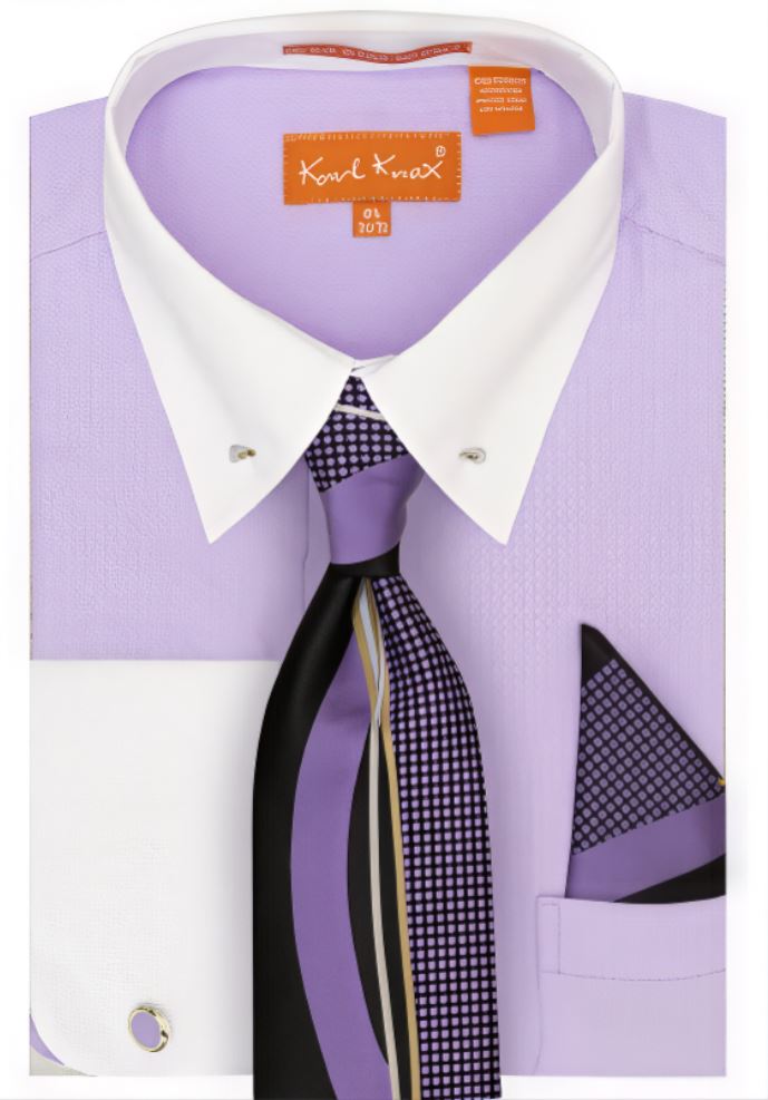 Karl Knox Men's French Cuff Shirt Set - White Collar in Lilac