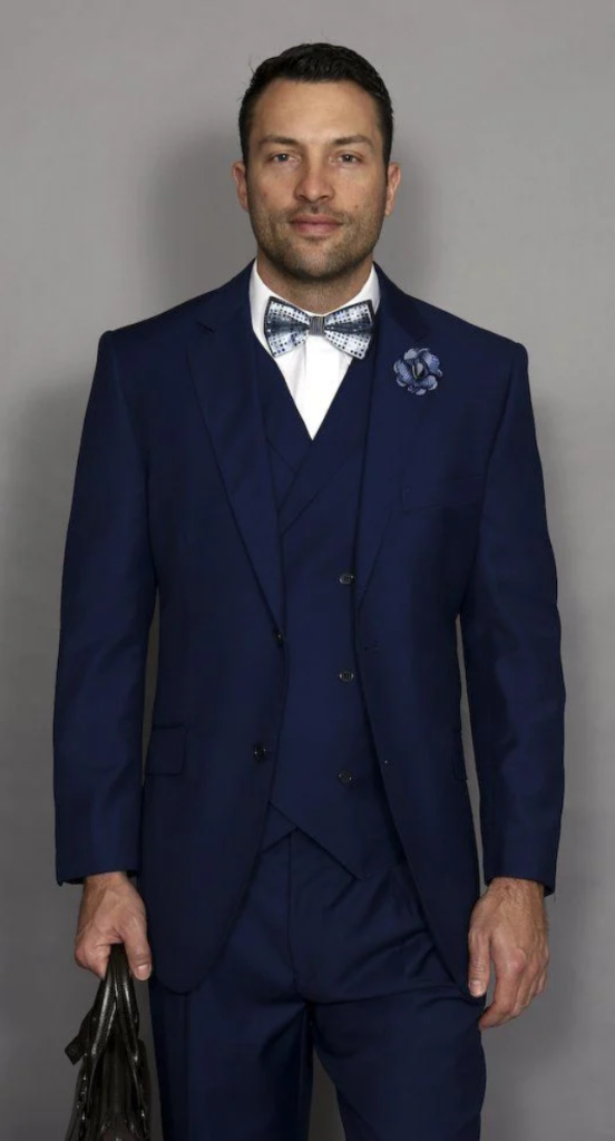Statement Men's 3 Piece 100% Wool Suit - Elegant Solid in Navy
