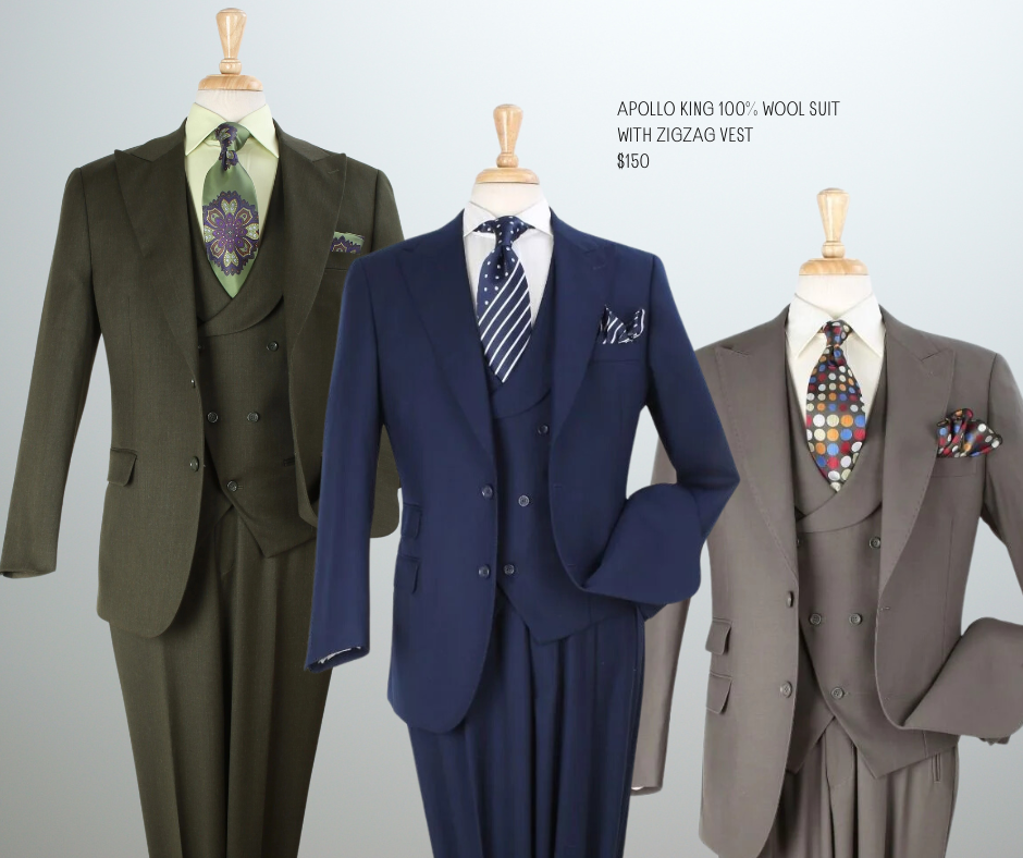 Apollo King 3-piece suit with zigzag buttoned vest
