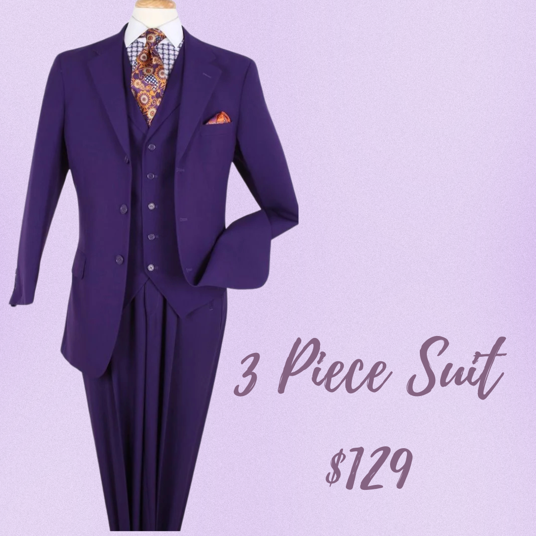purple 3 piece suit for men