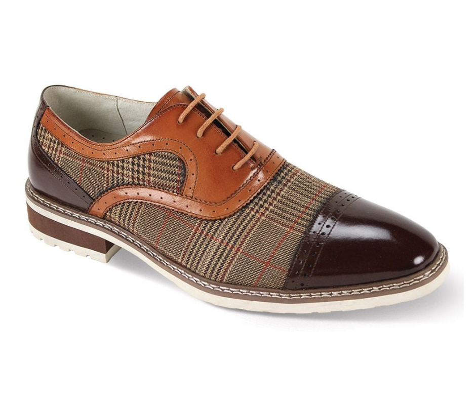 brown leather dress shoe with plaid accent men's top trends