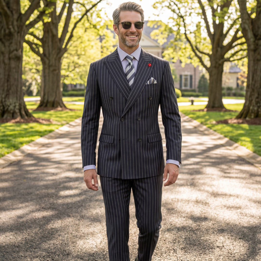 100% Wool, Double Breasted, Pinstripe Suit